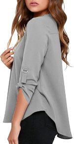roswear Women's Business Casual V Neck Cuffed Sleeves Work Blouse Top - Image 2